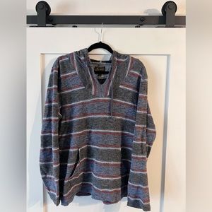 Lucky Brand Poncho Baja L Gray Red White Stripes Hoodie